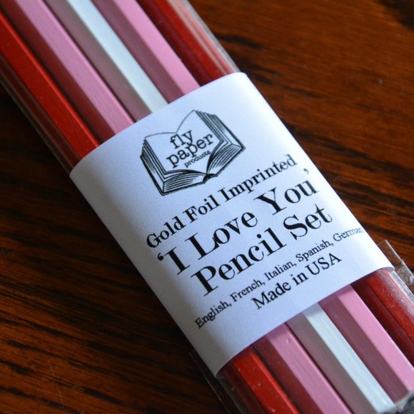 NEW 'I love you' Pencil set of 5 (gold foil imprinted) - Picture 2 of 6